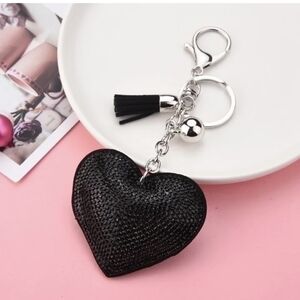 Sparkly Black Heart Keychain with Tassel